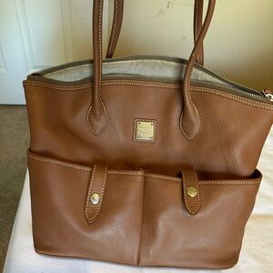 Dooney & Bourke Cognac Pebble Leather Tote with Front Pockets